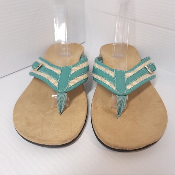Vionic Marisa Orthotic Gold Buckles Teal w Gold Shimmer Sandals Flip Flops 9 - Picture 6 of 10